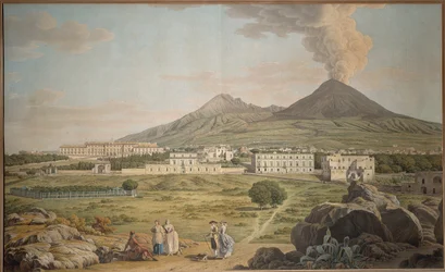 Vesuv-bakkene fra Portici med utsikt over Bourbon-palasset, av Giovan Battista Lusieri, gouache.