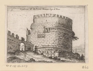 Tombe van Caecilia Metella te Roma Sepulcrum M. Mallorum kalt Cape of Boue (tittel på objekt) Gezichten op Roma (serietittel) Noen utsikter og perspektiver av ubebodde steder i Roma (serietittel)