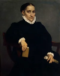 Portrett av eldre kvinne i svart av Giovanni Battista Moroni (omkring 1525-1578)
