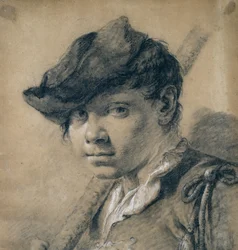 Head of a Youth (svart-hvitt kritt på brunt papir)