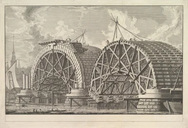 En visning av en del av den tiltenkte broen ved Blackfriars, London, ca. 1764.