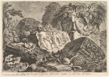 Oldtidsalter hvor ofringer ble utført i antikken, omgitt av andre rui..., ca. 1750.