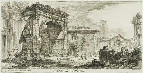 Galienus#39; bue. I. Fasaden til S. Vito-kirken, plate 29 fra Noen utsikter over triumfbuer og andre monumenter