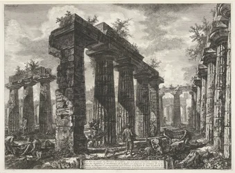 Basilica di Paestum i Paestum Ulik utsikt over restene av tre store bygninger som fortsatt står ved Paestum (serietittel) Différentes vues de quelques restes de trois grands édifices qui subsistent encore dans l