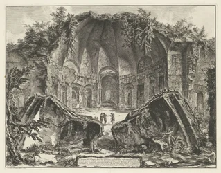 Canopus i de Villa Adriana t og Tivoli Rester av Guds tempel Canopus i Villa Adriana i Tivoli (tittel på objekt) Gezichten op Roma (serietittel) Utsikt over Roma designet og gravert av Giambattista Piranesi-arkitekten Ve (nez) iano (serietittel)
