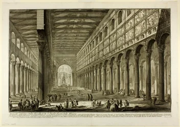Utskåret utsikt over det indre av basilikaen S. Paolo fuori delle Mura [St. Paul utenfor murene], fra Views of Rome