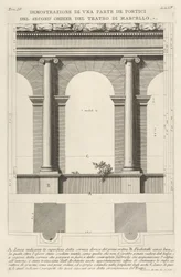 Forhøyning og plan av andreordens portiko ved Theatre of Marcellus Teatro di Marc..., 1756.