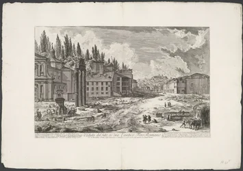 Forum Romanum met de Tempel van Jupiter Stator te Roma Utsikt over stedet, hvor var det gamle Forum Romanum (tittel på objekt) Gezichten op Roma (serietittel) Utsikt over Roma tegnet og gravert av Giambattista Piranesi-arkitekten Ve(nez)iano (serie tittel)