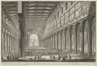 Interieur van de Sint-Paulus utenfor de Muren te Roma Innvendig visning av basilikaen S. Paolo fuori delle Mur (...) (tittel på objekt) Gezichten op Roma (serietittel) Utsikt over Roma designet og gravert av Giambattista Piranesi-arkitekten Ve (nez) iano