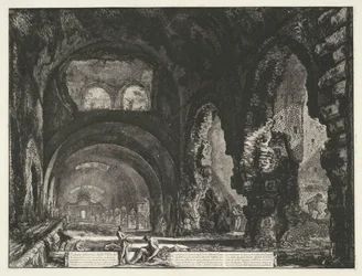 Interieur van de Tempel van Hercules Victor t og Tivoli Innvendig utsikt over Villa di Mecenate (tittel på objekt) Gezichten op Roma (serietittel) Utsikt over Roma designet og gravert av Giambattista Piranesi-arkitekten Ve (nez) iano (serietittel)