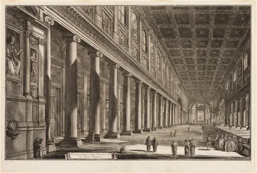 Innvendig utsikt over basilikaen S. Maria Maggiore, fra utsikt over Roma