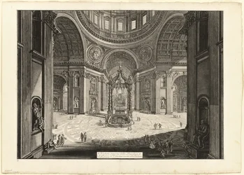 Innvendig utsikt over Peterskirken i Vatikanet, nær Tribunen, fra Views of Rome