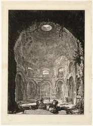 Innvendig visning av den såkalte Tempio della Tosse [Hostens tempel], fra utsikt over Roma