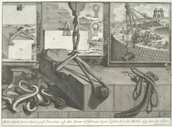 Midler hvorved de store blokkene av travertin og marmor ble løftet..., 1756-57.