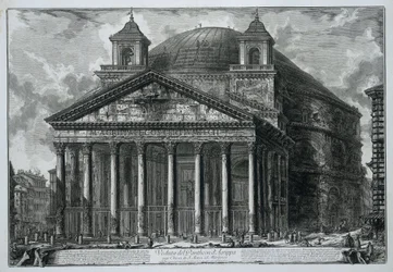 Pantheon i Roma Utsikt over Pantheon of Agrippa i dag Church of S. Maria ad Martyres (tittel på objekt) Gezichten op Roma (serietittel) Utsikt over Roma designet og gravert av Giambattista Piranesi-arkitekten Ve (nez) iano (serietittel)