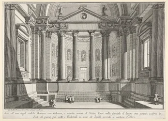 Plate 9: Søylehall etter skikken til de gamle romerne, og nisjer pryder..., 1743.