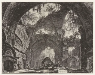 Ruiner av et skulpturgalleri i Hadrians villa i Tivoli [egentlig de store badene], fra Vedute di Roma (Utsikter over Roma)