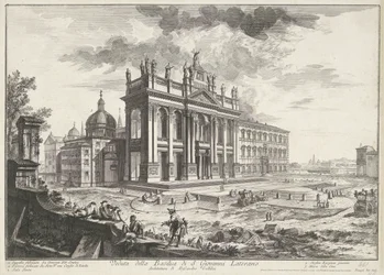 Sint-Jan van Lateranen te Roma Utsikt over basilikaen S. Giovanni Laterano (tittel på objekt) Gezichten op Roma (serietittel) Utsikt over Roma designet og gravert av Giambattista Piranesi-arkitekten Ve (nez) iano (serietittel)