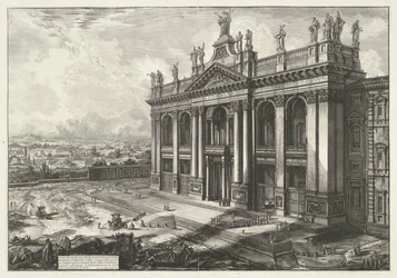 Sint-Jan van Lateranen te Roma Utsikt over fasaden til basilikaen S. Giovanni Laterano (...) (tittel på objekt) Gezichten op Roma (serietittel) Utsikt over Roma designet og gravert av Giambattista Piranesi-arkitekten Ve (nez) iano (serietittel)
