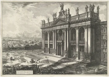 Sint-Jan van Lateranen te Roma Utsikt over fasaden til basilikaen St. John Lateran (...) (tittel på objekt) Gezichten op Roma (serietittel) Utsikt over Roma designet og gravert av Giambattista Piranesi-arkitekten Ve (nez) iano (serietittel)