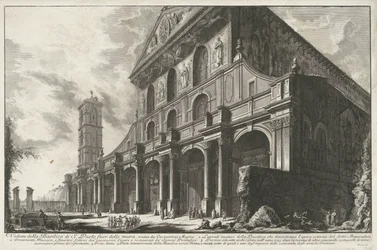 Sint-Paulus buiten de Muren te Roma Utsikt over basilikaen St. Paul utenfor murene, bygget av Konstantin den store (tittel på objektet) Gezichten op Roma (serietittel) Utsikt over Roma designet og gravert av Giambattista Piranesi-arkitekten Ve (nez) iano (