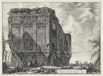 Tempel van Salus bij Roma Gamle tempel ofte kjent som della Salute på Via d'Albano, fem mil unna Rom (...) (tittel på objekt) Gezichten op Roma (serietittel) Utsikt over Roma tegnet og gravert av Giambattista Piranesi arkitekt Ve(nez