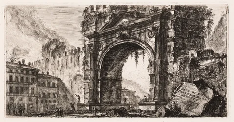 Buen i Rimini bygget av Augustus, plate 17 fra Some Views of Triumphal Arches og andre monumenter
