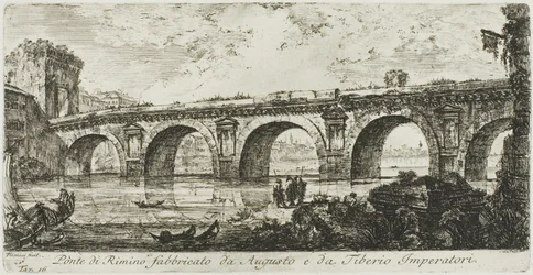 Broen ved Rimini bygget av keiserne Augustus og Tiberius, plate 16 fra noen utsikter over triumfbuer og andre monumenter