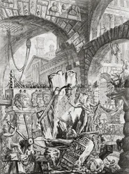 Mannen på hylla, plate II fra #39;Carceri d#39;Invenzione#39;, ca. 1749 (etsning)