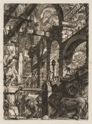 The Prisons: A Perspective of Roman Arches, med to løver skåret i relieff på steinplater i forgrunnen