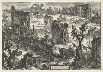 Thermen van Trajanus te Roma Utsikt over Terme di Tito (...) (tittel på objekt) Gezichten op Roma (serietittel) Utsikt over Roma designet og gravert av Giambattista Piranesi-arkitekten Ve (nez) iano (serietittel)