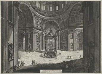 Transept van de Sint-Pietersbasiliek te Vaticaanstad Innvendig visning av Peterskirken i Vatikanet nær Tribuna (tittel på objekt) Gezichten op Roma (serietittel) Utsikt over Roma designet og gravert av Giambattista Piranesi-arkitekten Ve (