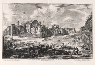 Utsikt over de øvre ruinene av Diokletians bad [fjern utsikt som viser kirken Santa Maria degli Angeli]), fra Vedute di Roma (Utsikt over Roma)