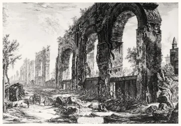 Utsikt over akvedukten av Nero, fra 'Views of Rome'-serien, ca. 1760 (radering)