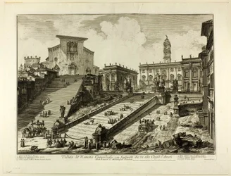 Utsikt over Capitoline Hill med trinnene til kirken S. Maria i Aracoeli, fra utsikt over Roma