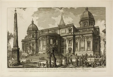 Utsikt over den bakre inngangen til basilikaen S. Maria Maggiore, fra utsikt over Roma