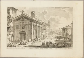 Utsikt over Temple of Fortuna Virilis. Nå den armenske kirken S. Maria Egiziaca, fra utsikt over Roma