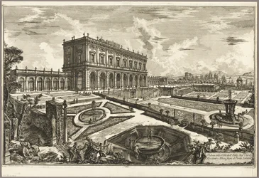 Utsikt over Villa of His Eminence, kardinal Alessandro Albani, utenfor Porta Salaria, fra utsikt over Roma