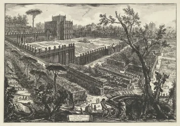 Villa Doria Pamphili te Roma Villa Panfili utenfor Porta S. Pancrazio (tittel på objekt) Gezichten op Roma (serietittel) Utsikt over Roma designet og gravert av Giambattista Piranesi-arkitekten Ve (nez) iano (serietittel)