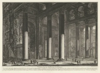 Voorportaal van het Pantheon te Roma Innvendig utsikt over Pantheons Pronaos (tittel på objekt) Gezichten op Roma (serietittel) Utsikt over Roma tegnet og gravert av Giambattista Piranesi-arkitekten Ve(nez)iano (serietittel)
