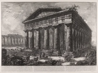 Utsikt over Neptuns tempel, skytsguden for den antikke byen Pesto, selv om det ikke kan sees noe tegn som kan vise om dette tempelet tilhørte denne guddommen eller en annen ...