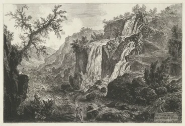 Watervallen te Tivoli Utsikt over Cascatelle i Tivoli (tittel på objekt) Gezichten op Roma (serietittel) Utsikt over Roma designet og gravert av Giambattista Piranesi-arkitekten Ve (nez) iano (serietittel)
