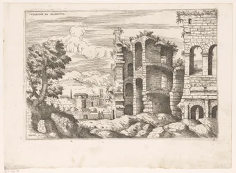 Utsikt over Colosseum og omgivelsene i Roma Colosseum ro prospekt (tittel på objekt) Romerske ruiner (serietittel) Noen viktige monumenter fra den romerske antikken (...) (serietittel)