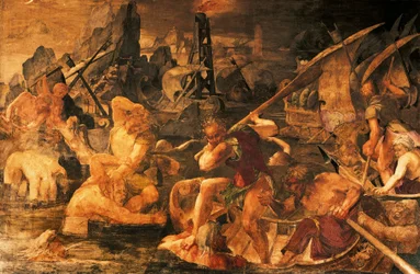 Sjøkamp, freskomaleri Galleri of Francis I, Chateau de Fontainebleau (et verdensarvsted av UNESCO