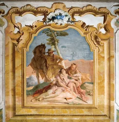 Angelica kommer til hjelp for den sårede Medoro, fra rommet til Orlando Furioso i Palazzina, 1757