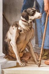 Hund, detalj av den greske flåten i Aulis, fra inngangshallen i Palazzina, 1757
