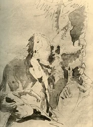 Gruppe av soldater med en hest, midten av 1700-tallet, 1928