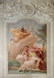 Merkur oppfordrer Aeneas til å forlate Kartago, fra Aeneiden-rommet i Palazzina, 1757