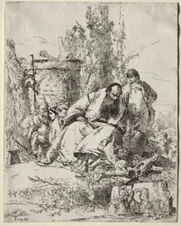 Scherzi: sittende magiker, gutt og fire figurer, 1735-40