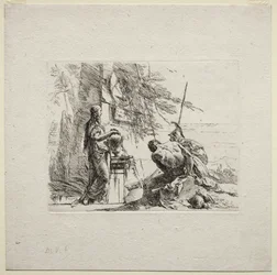 Ulike caprices: Kvinnen som står med hendene på en vase, 1785.
